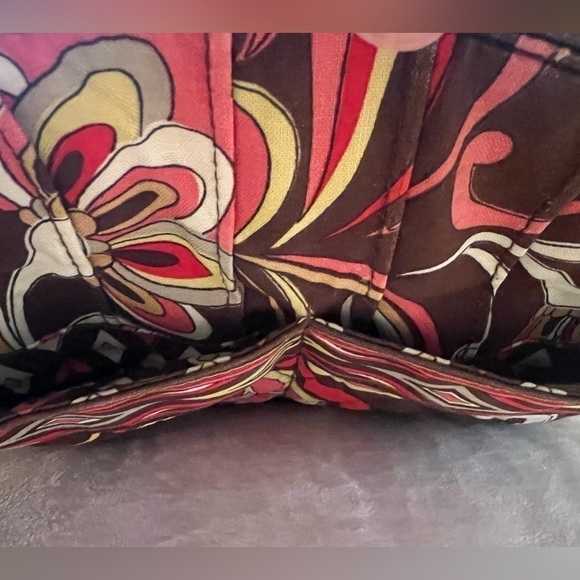VERA BRADLEY Puccini 2008 Whitney Bag Brown Orange 2 Handle Zip Top Y2K Quilted - Picture 10 of 15
